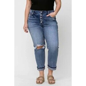 NWT VERVET by Flying Monkey V2279-P Daisy Boyfriend Fit Denim Blue Jeans SIZE 16